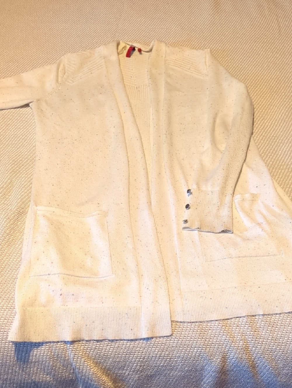 Love Scarlett Cream Speckled Open-Front Cardigan with Patch Pockets